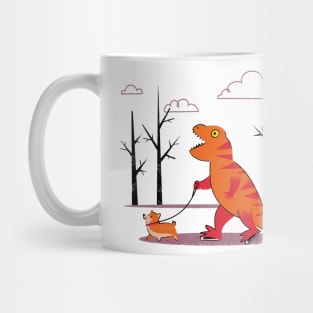 T-Rex Walking a Corgi Mug